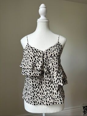 J. CREW 100% Silk Ruffle Tiered Animal Preppy Girly Summer Print Tank Top Size 2